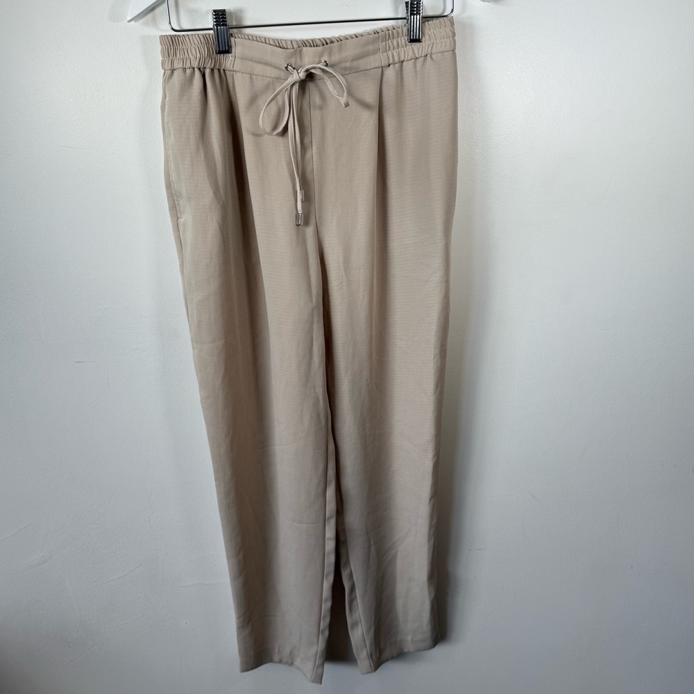 ZARA Women’s Beige Drawstring Waist Pants Size S – Relaxed Casual Trousers